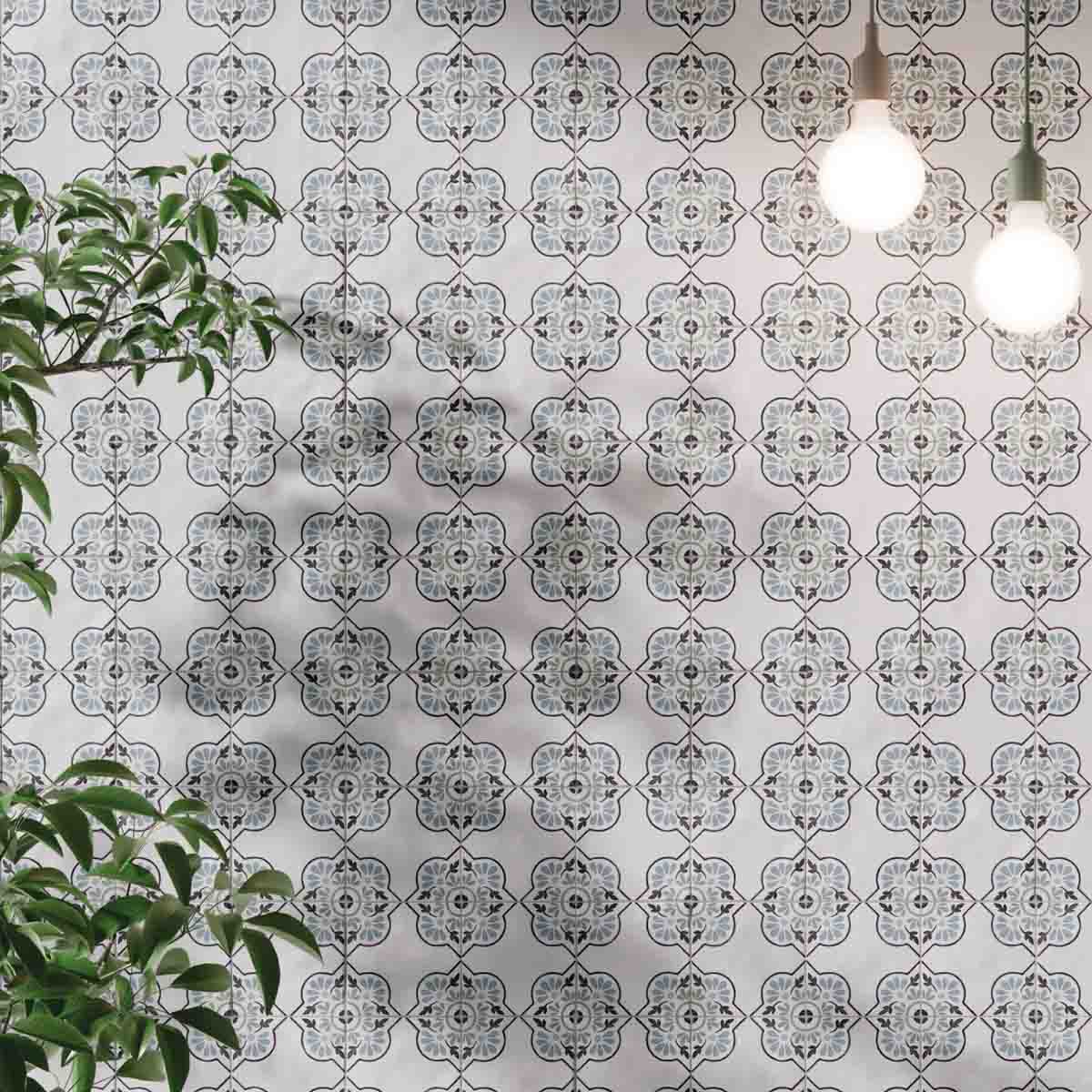 Tanger Blue Petals Pattern Porcelain Tile 12.3 x 12.3cm Matte