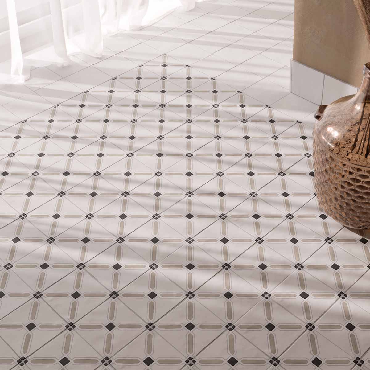 Tanger Sand Cross Pattern Porcelain Tile 12.3 x 12.3cm Matt Lifestyle