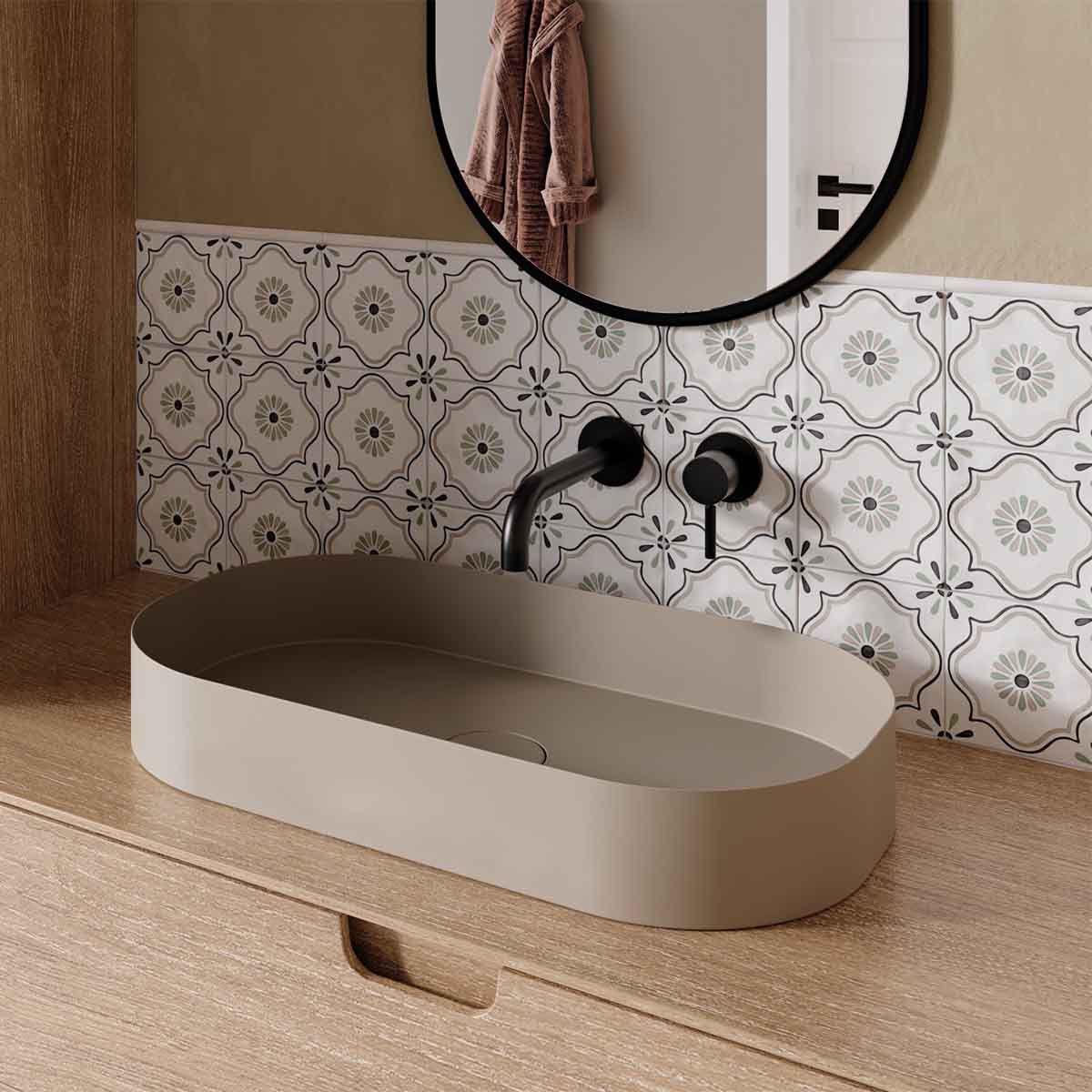 Tanger Sand Flower Pattern Porcelain Tile 12.3 x 12.3cm Matt