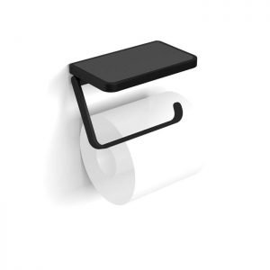 HiB Toilet Roll Holder With Shelf & Anti-Slip Mat Black