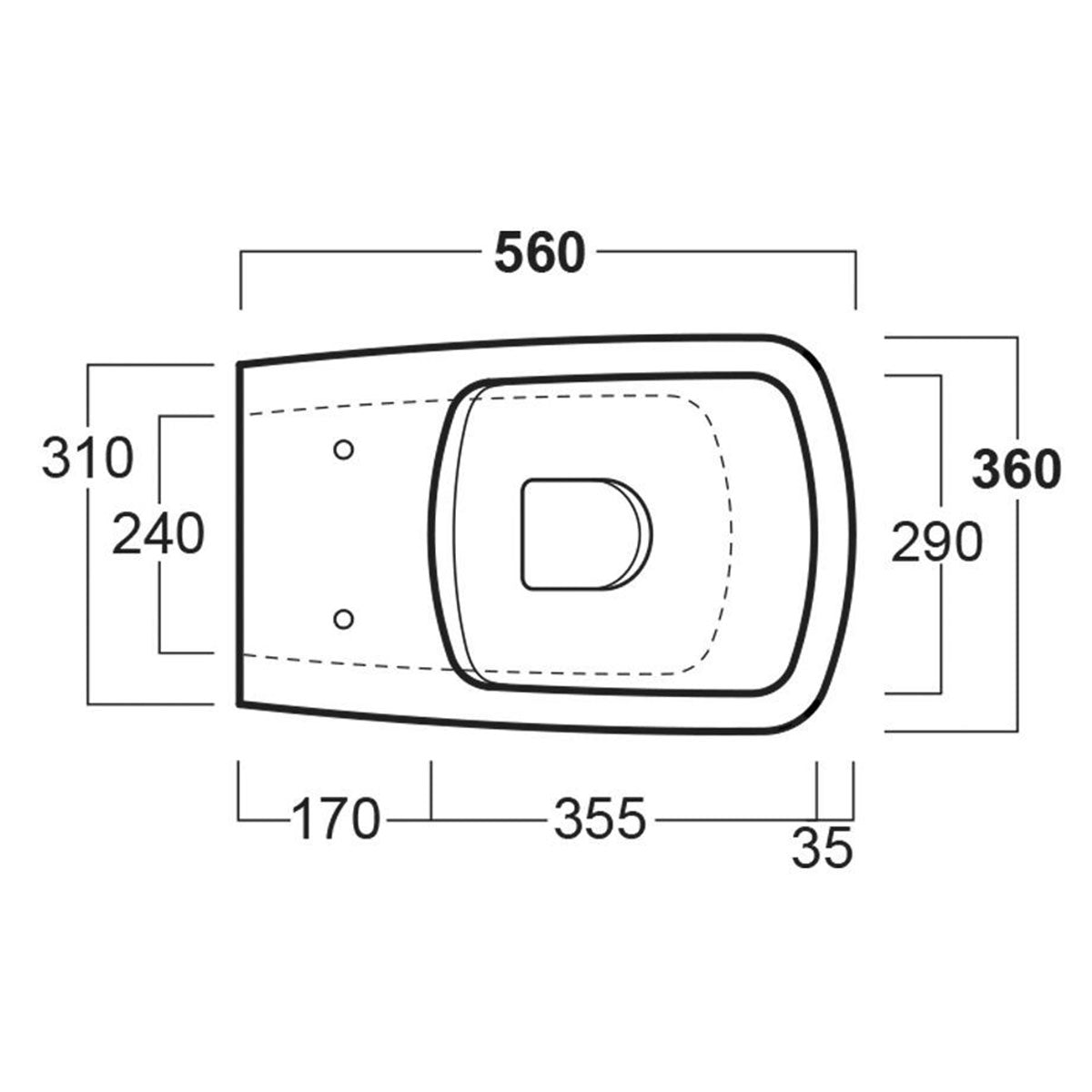 Toro Black Rimless Wall Hung WC Pan With Soft Close Toilet Seat Dimensions Side View