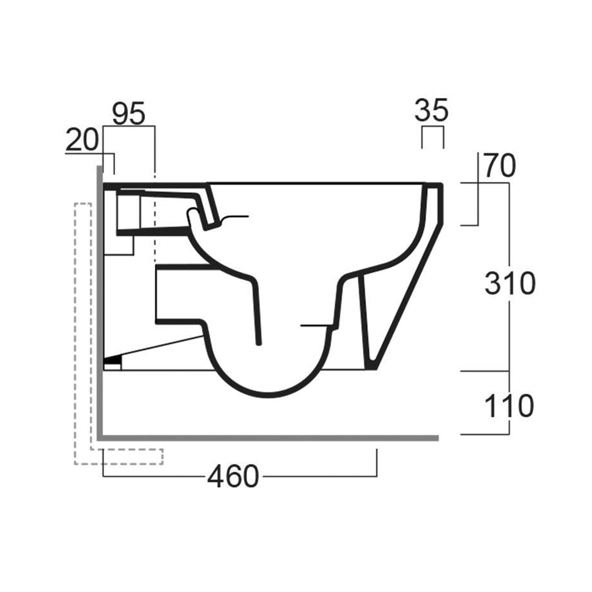Toro Rimless Wall Hung WC Pan With Soft Close Toilet Seat Top View