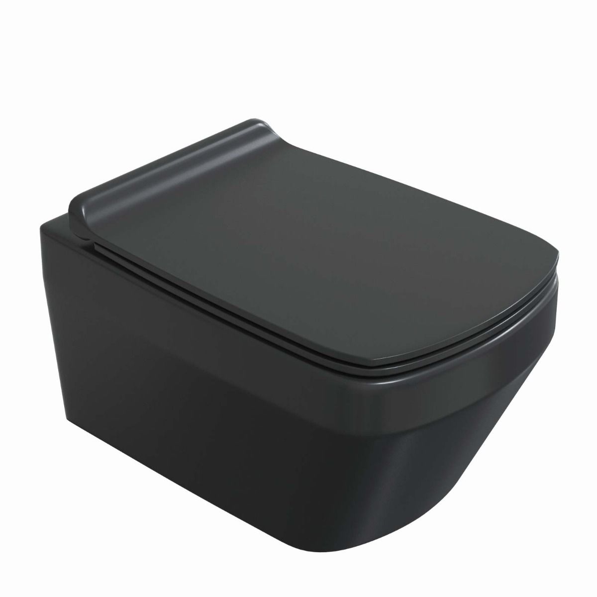 Toro Black Rimless Wall Hung WC Pan With Soft Close Toilet Seat