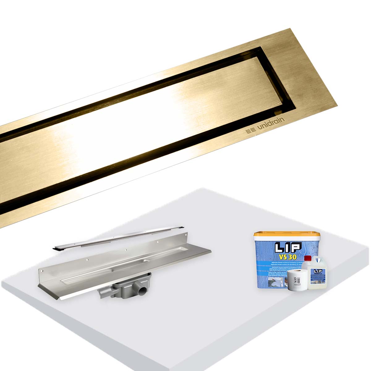 UniSlope 1K Wet Room Kit Highline Panel Brushed Brass Kit