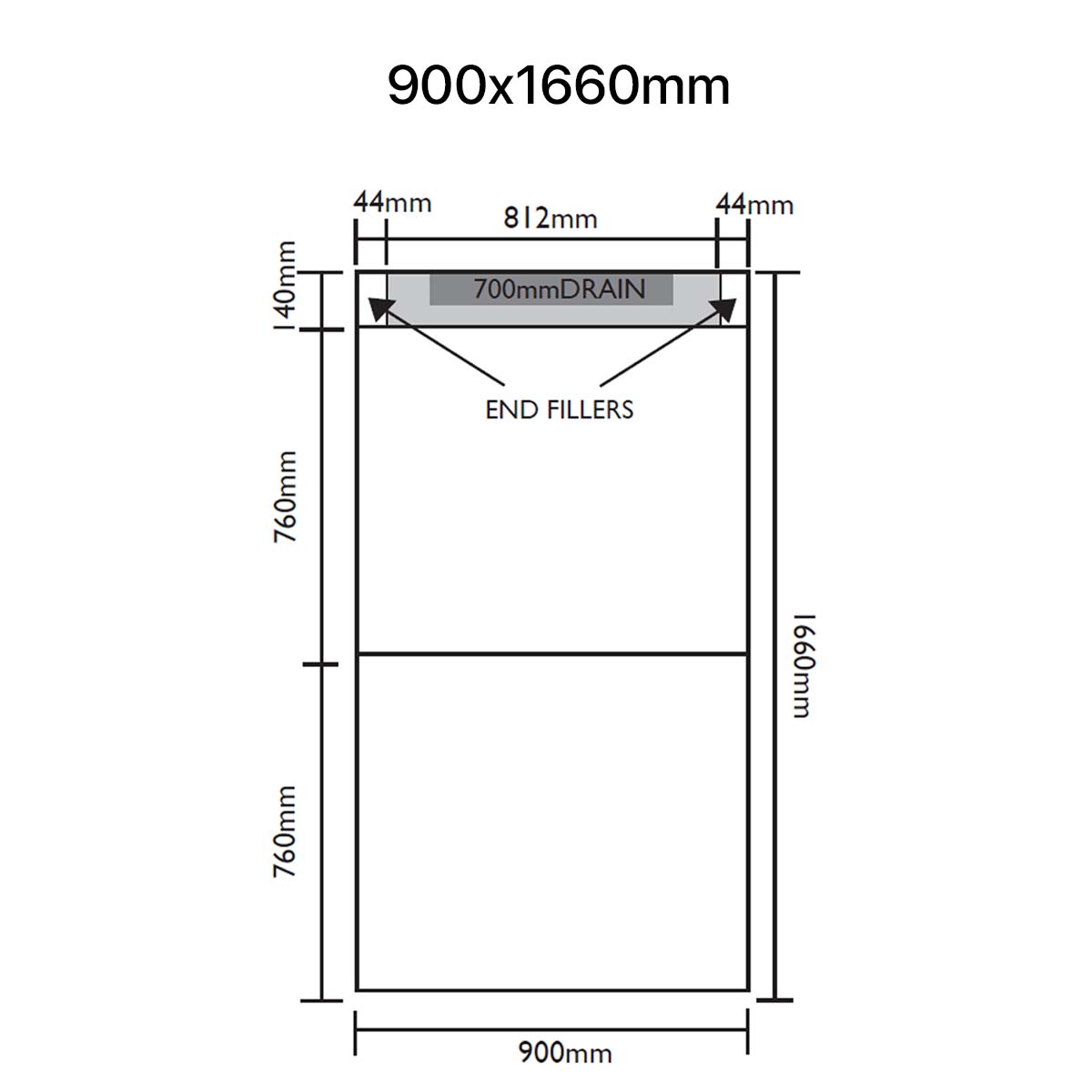 Unislope 1K linear drain 900x1660mm dimensions