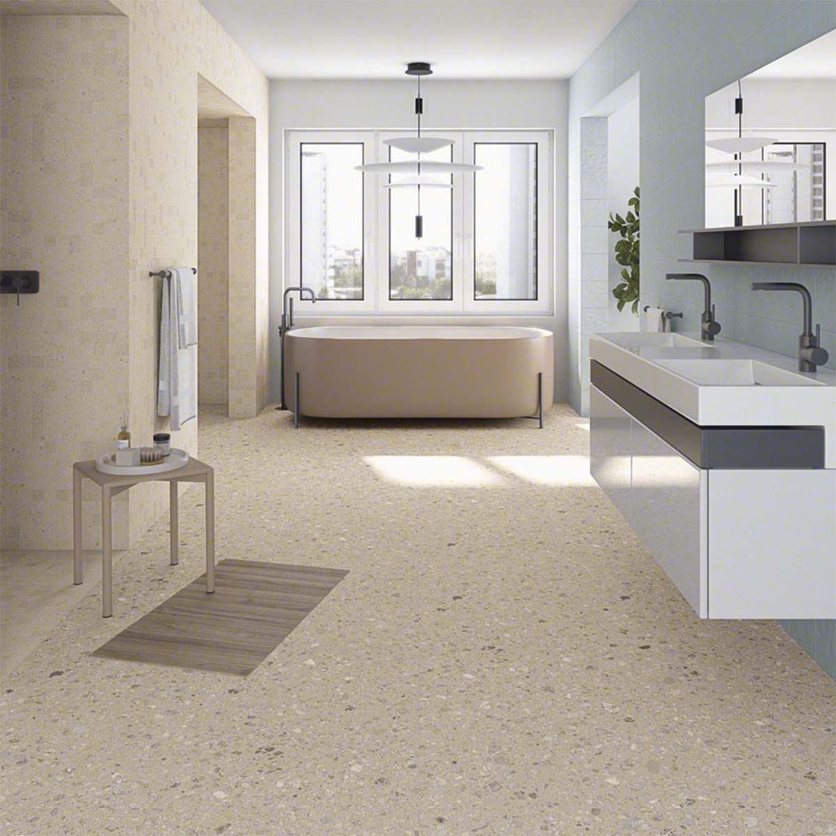 Vives Janty Crema Terrazzo Effect Porcelain Tile 80x80cm Matt Lifestyle