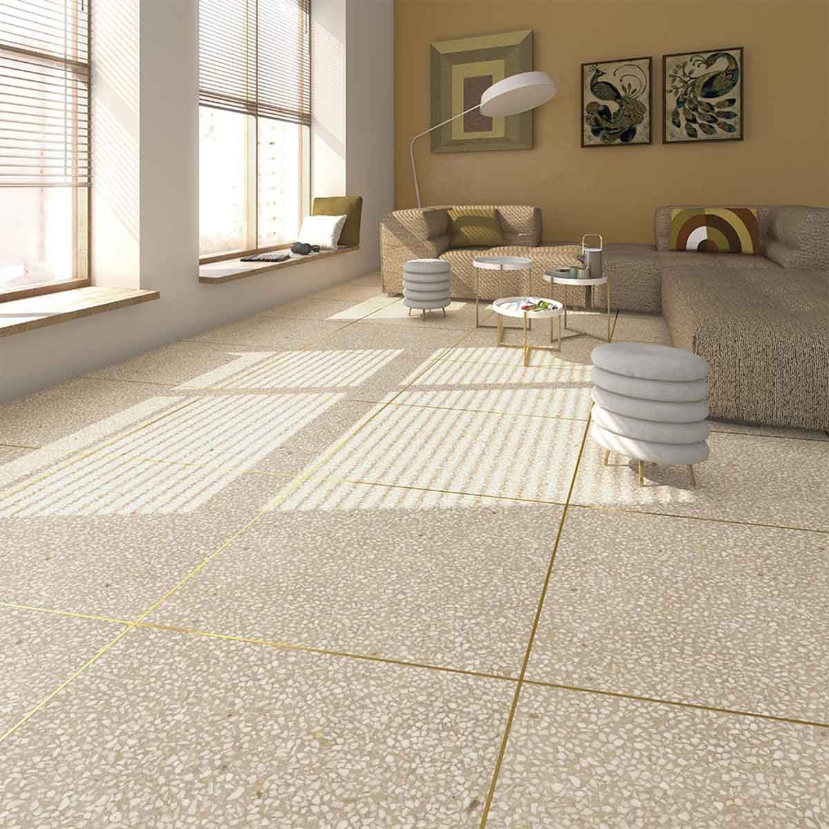 Vives Portofino-SPR Crema Terrazzo Effect Porcelain Tile 59x59cm Semi-Polished Lifestyle