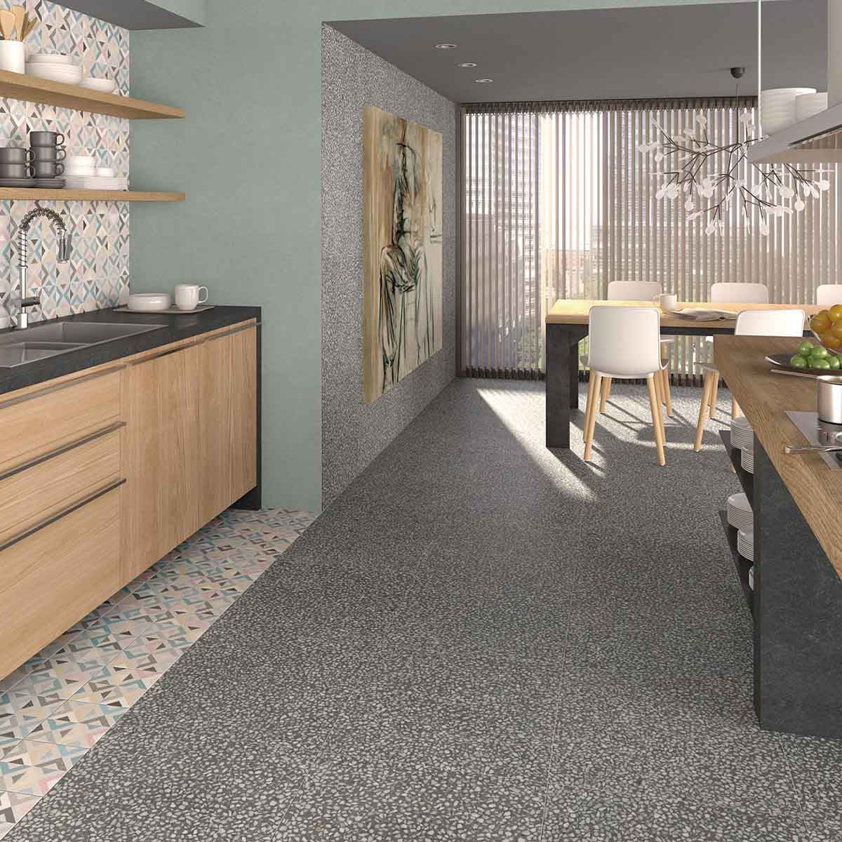 Vives Portofino-SPR Grafito Terrazzo Effect Porcelain Tile 59x59cm Semi-Polished