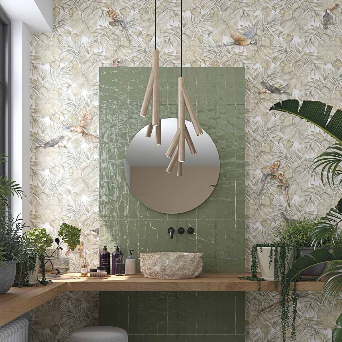 Vives Stravaganza Sassari Floral Effect Decor Wall Tile 45x120cm Matt Lifestyle