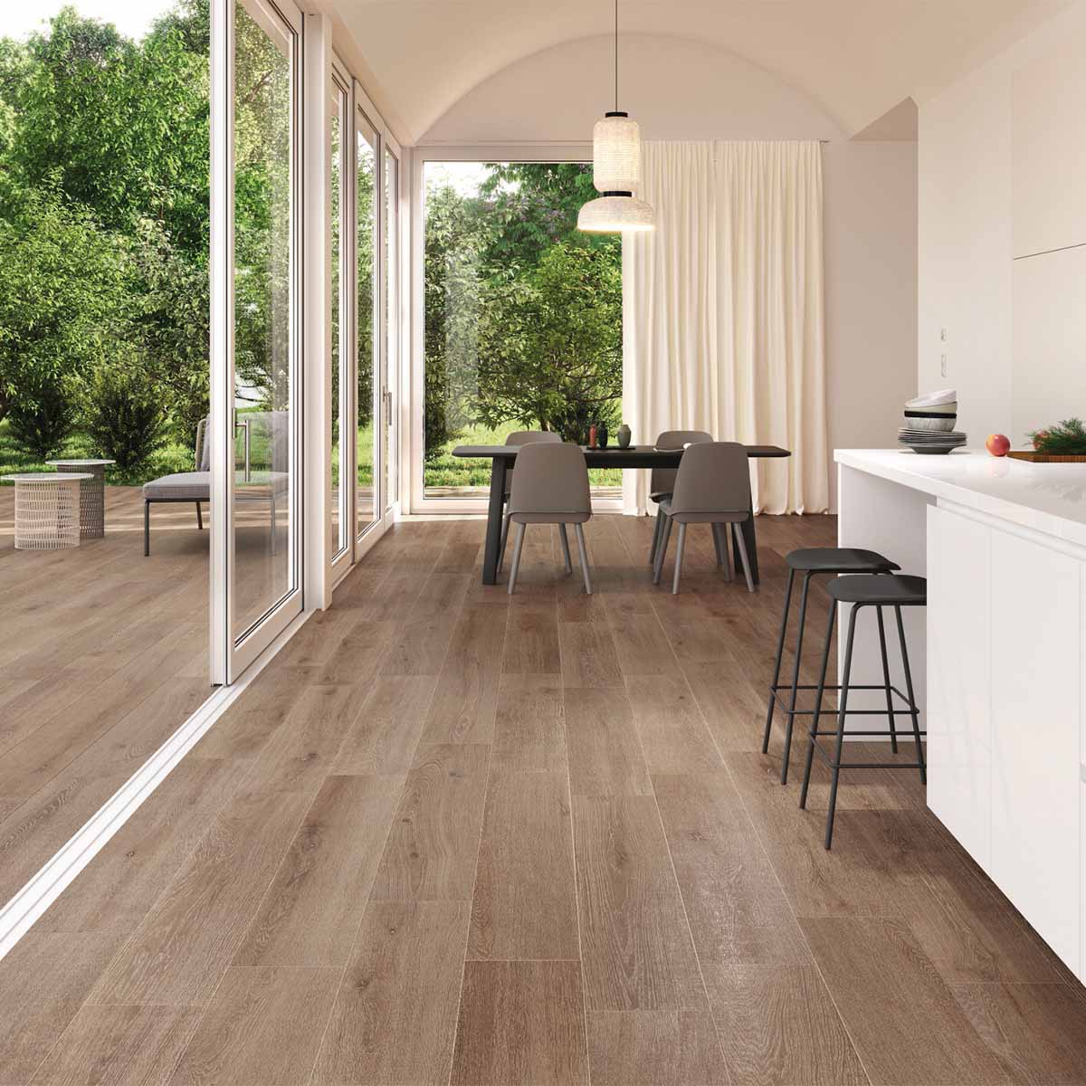 Whistler Brown Wood Effect Porcelain Tile 24 x 151cm Matt Lifestyle