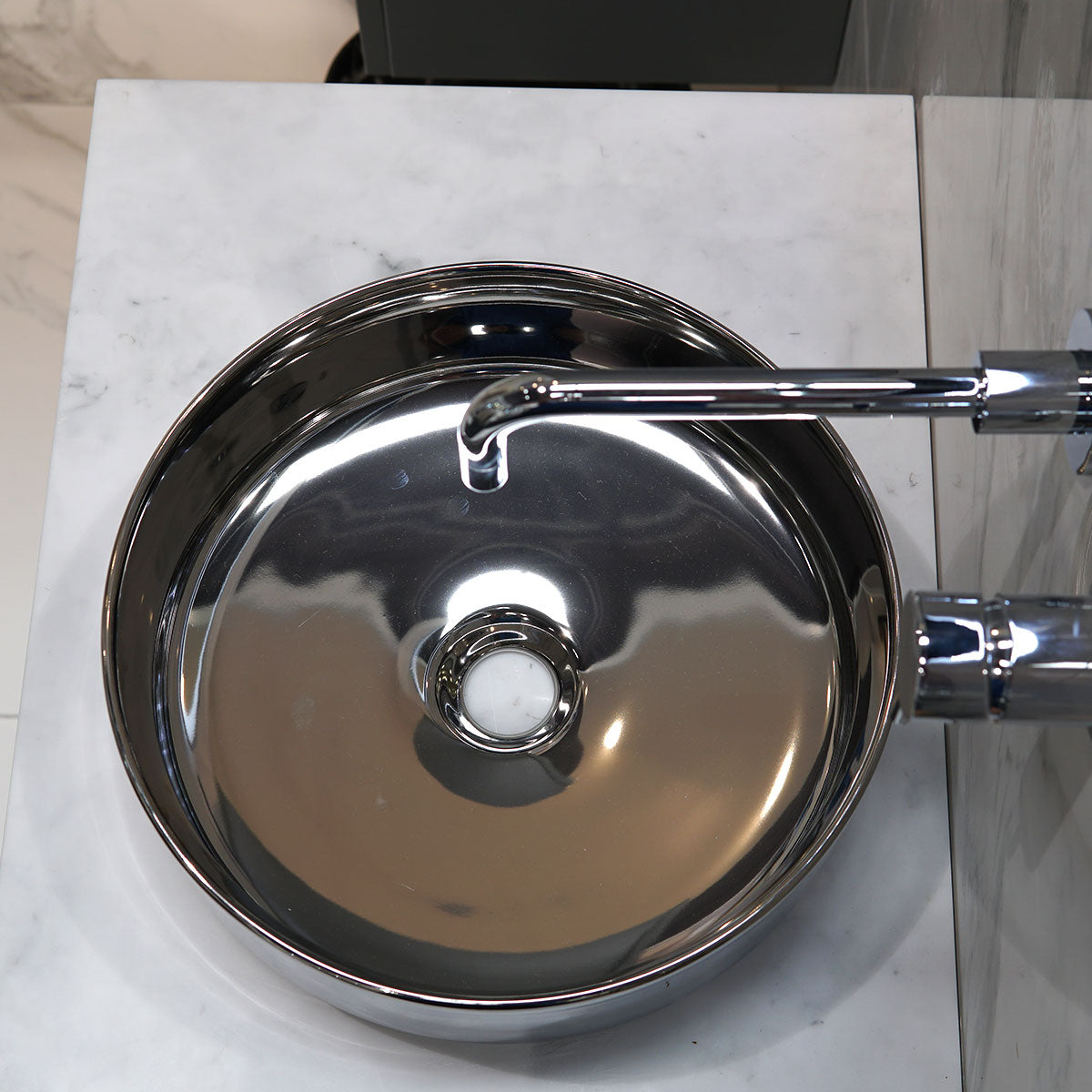 Granlusso Metallic Effect Countertop Round Basin with Slim Edges - Silver Gloss