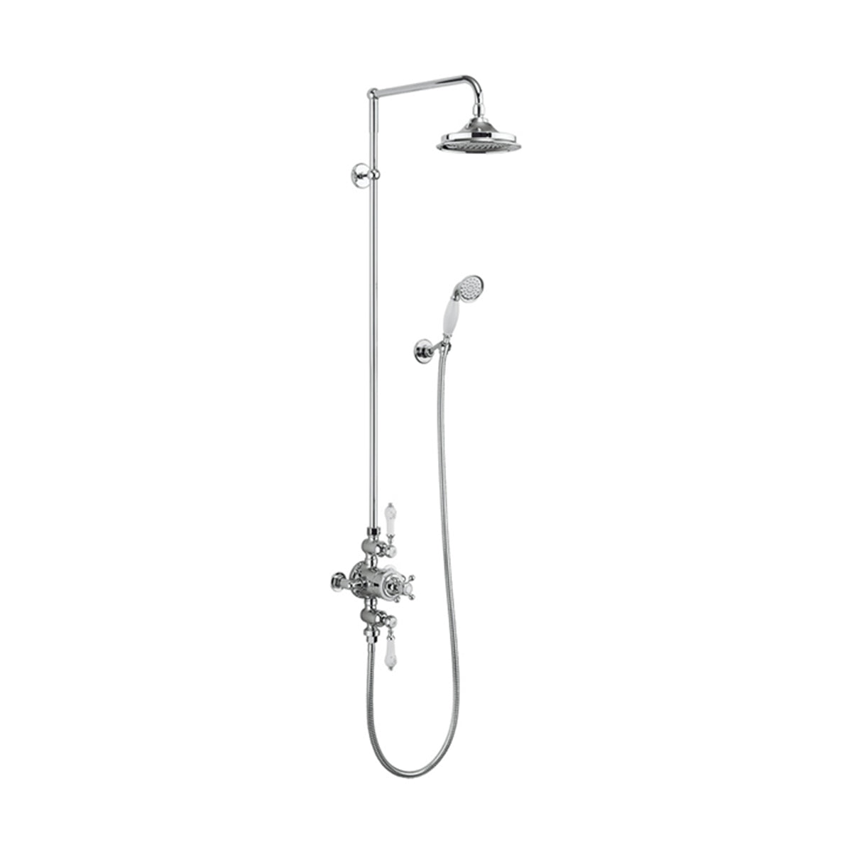 Burlington Avon Thermostatic Dual Outlet Valve With Rigid Riser and Shower Set With Overhead Deluxe Bathrooms Ireland