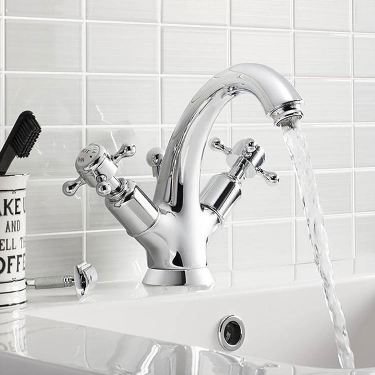 Belgravia Crosshead Highneck Basin Mixer With Pop Up Waste