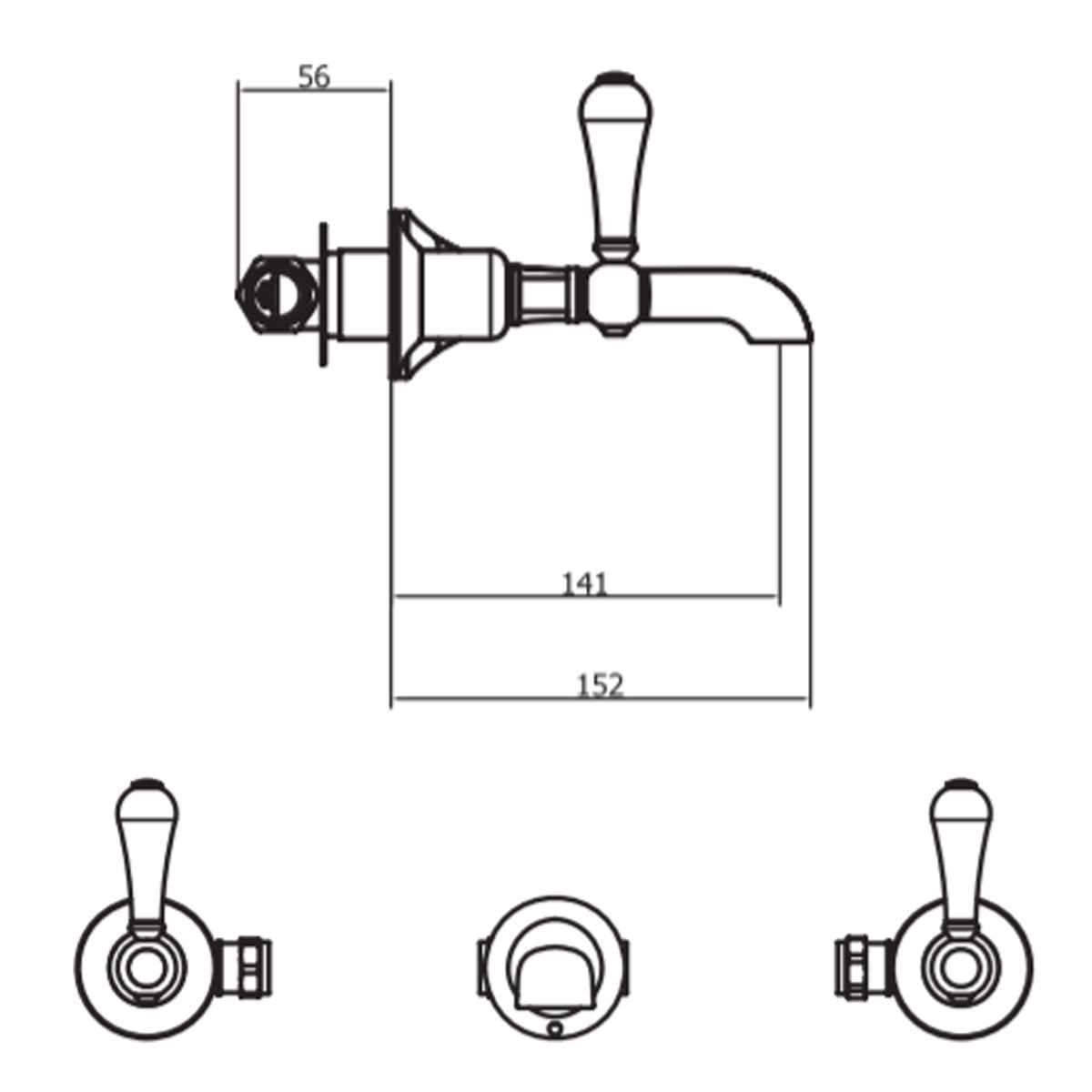 Crosswater Belgravia Lever 3 Tap Hole Wall Mounted Basin Mixer Set