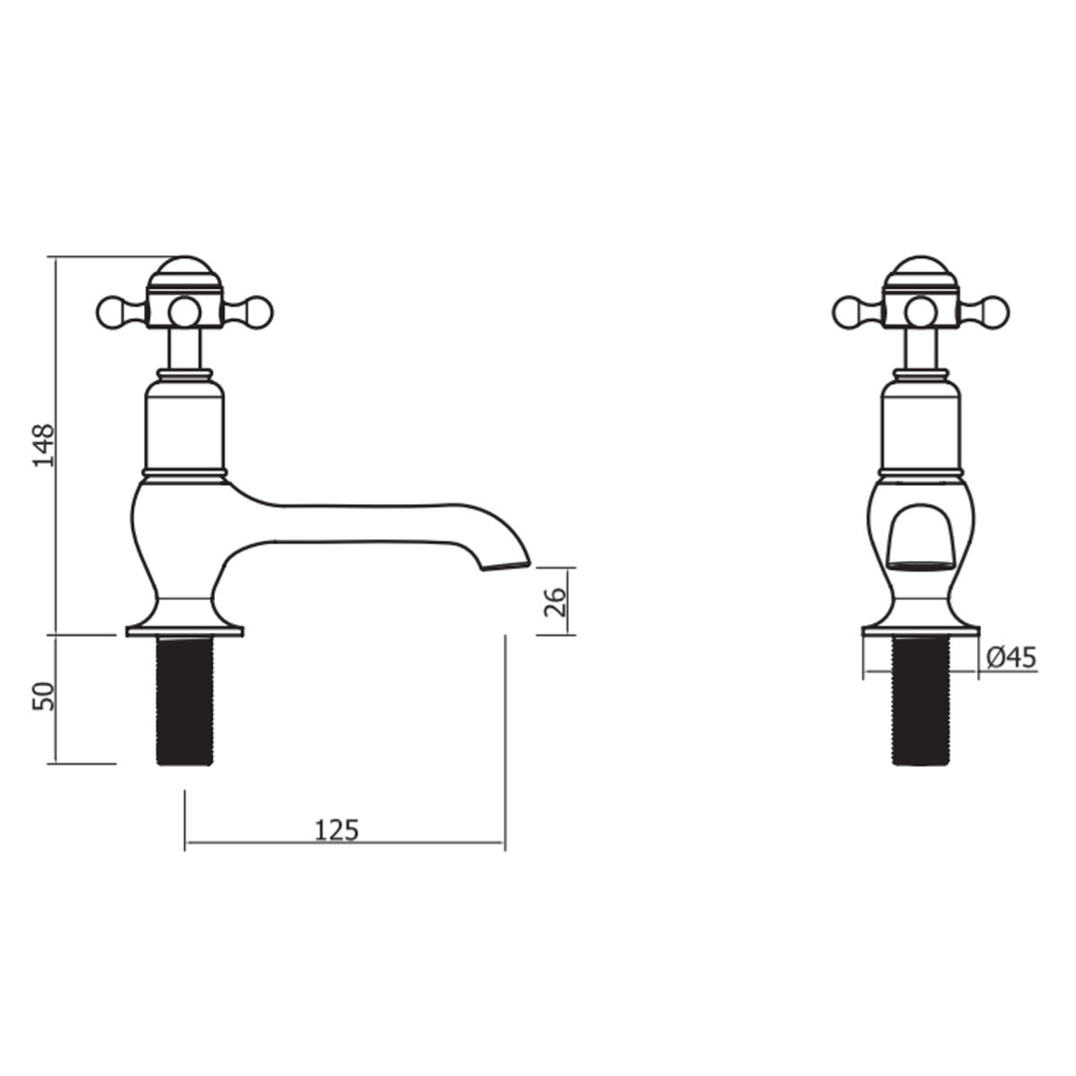 Crosswater Belgravia Crosshead Long Nose Basin Taps - Chrome