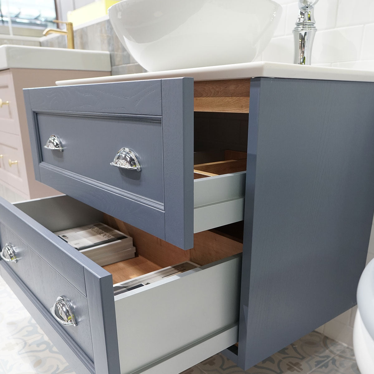 Roseberry 2 Drawer Wall Mounted Vanity Unit With Ceramic Washbasin