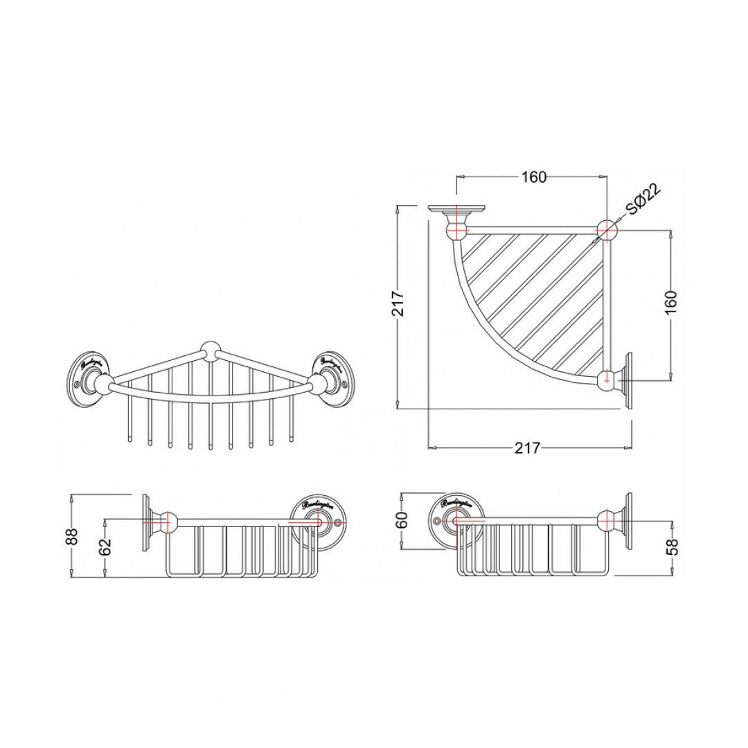 Burlington Corner Shower Basket Wall Mounted Deluxe Bathrooms Ireland