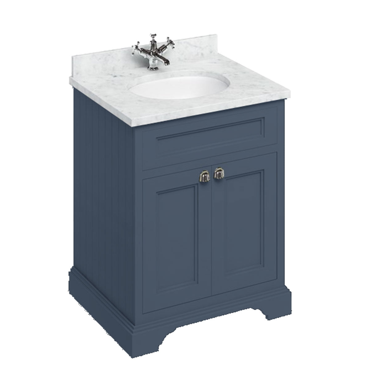 Burlington Floor Standing 650 Two Door Vanity Unit With White Marble Worktop and Integrated Basin Deluxe Bathrooms Ireland