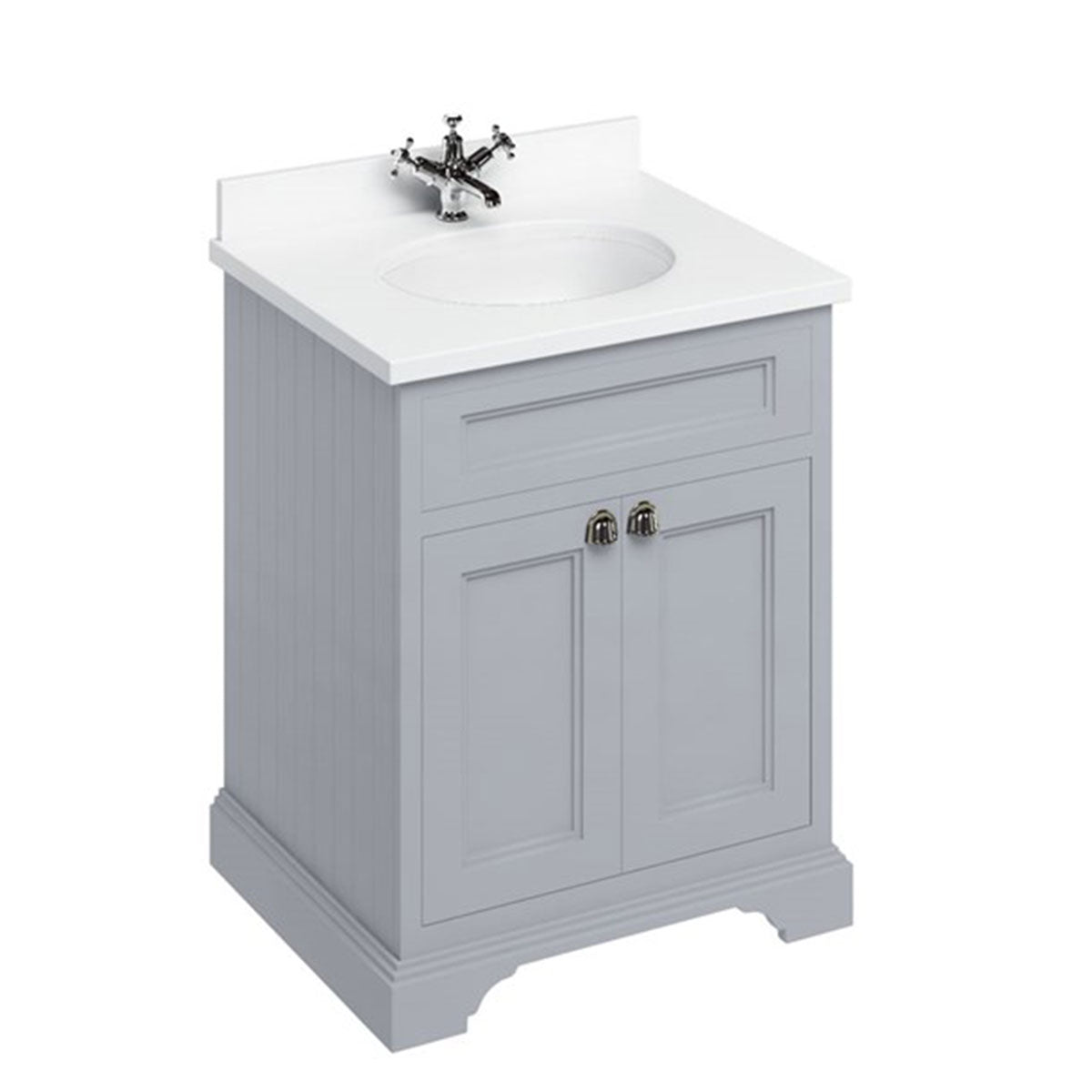 Burlington Floor Standing 650 Two Door Vanity Unit With White Marble Worktop and Integrated Basin Deluxe Bathrooms Ireland