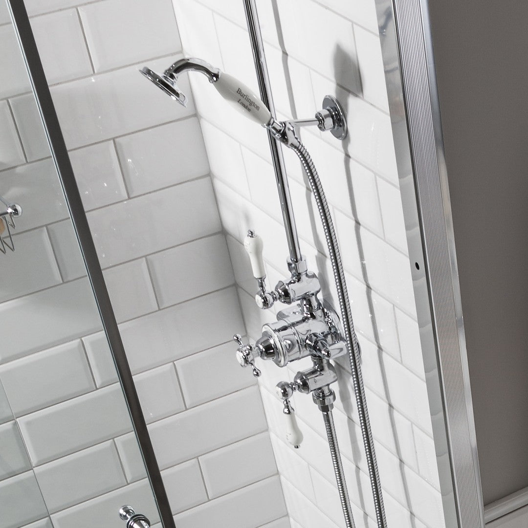Burlington Avon Thermostatic Dual Outlet Valve With Rigid Riser and Shower Set With Overhead Deluxe Bathrooms Ireland
