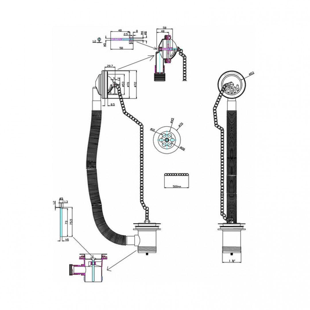 Burlington Bath Overflow Plug and Chain Deluxe Bathrooms Ireland