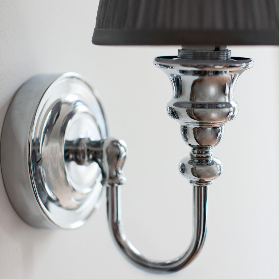 Burlington Ornate Light With Chrome Base and Chiffon Silver Shade Deluxe Bathrooms Ireland