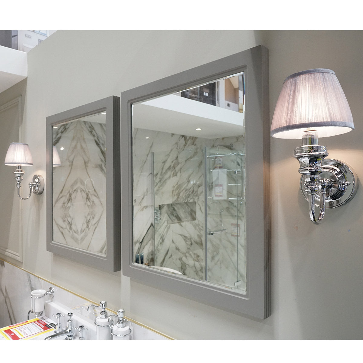 Burlington Ornate Light With Chrome Base and Chiffon Silver Shade Deluxe Bathrooms Ireland