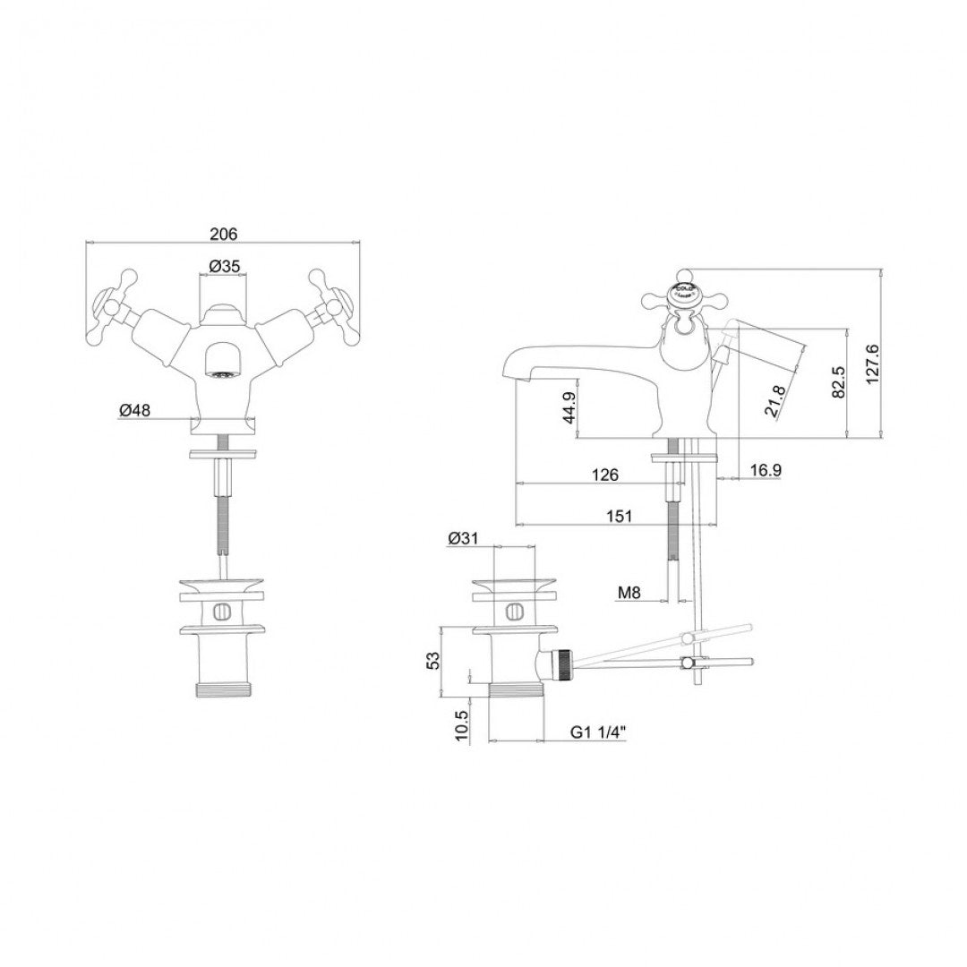 Burlington Claremont Basin Mixer With High Central Indice And Pop-Up Waste Deluxe Bathrooms Ireland