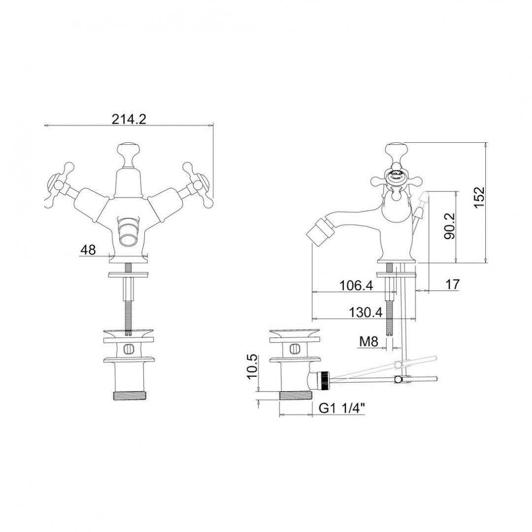 Burlington Claremont Bidet Mixer With High Central Indice and Pop Up Waste Deluxe Bathrooms Ireland