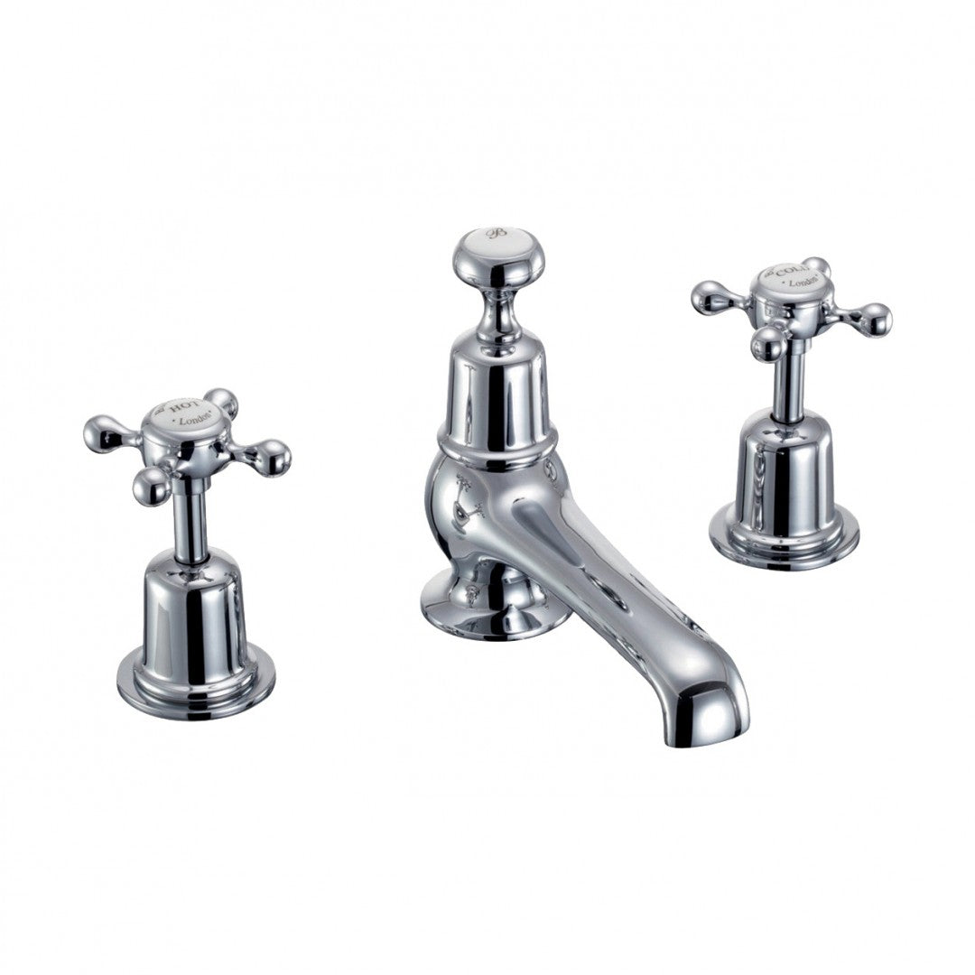 Burlington Claremont Three Tap Hole Basin Mixer With Pop-Up Waste Deluxe Bathrooms Ireland