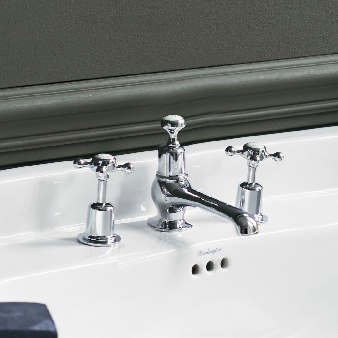 Burlington Claremont Three Tap Hole Basin Mixer With Pop-Up Waste Deluxe Bathrooms Ireland