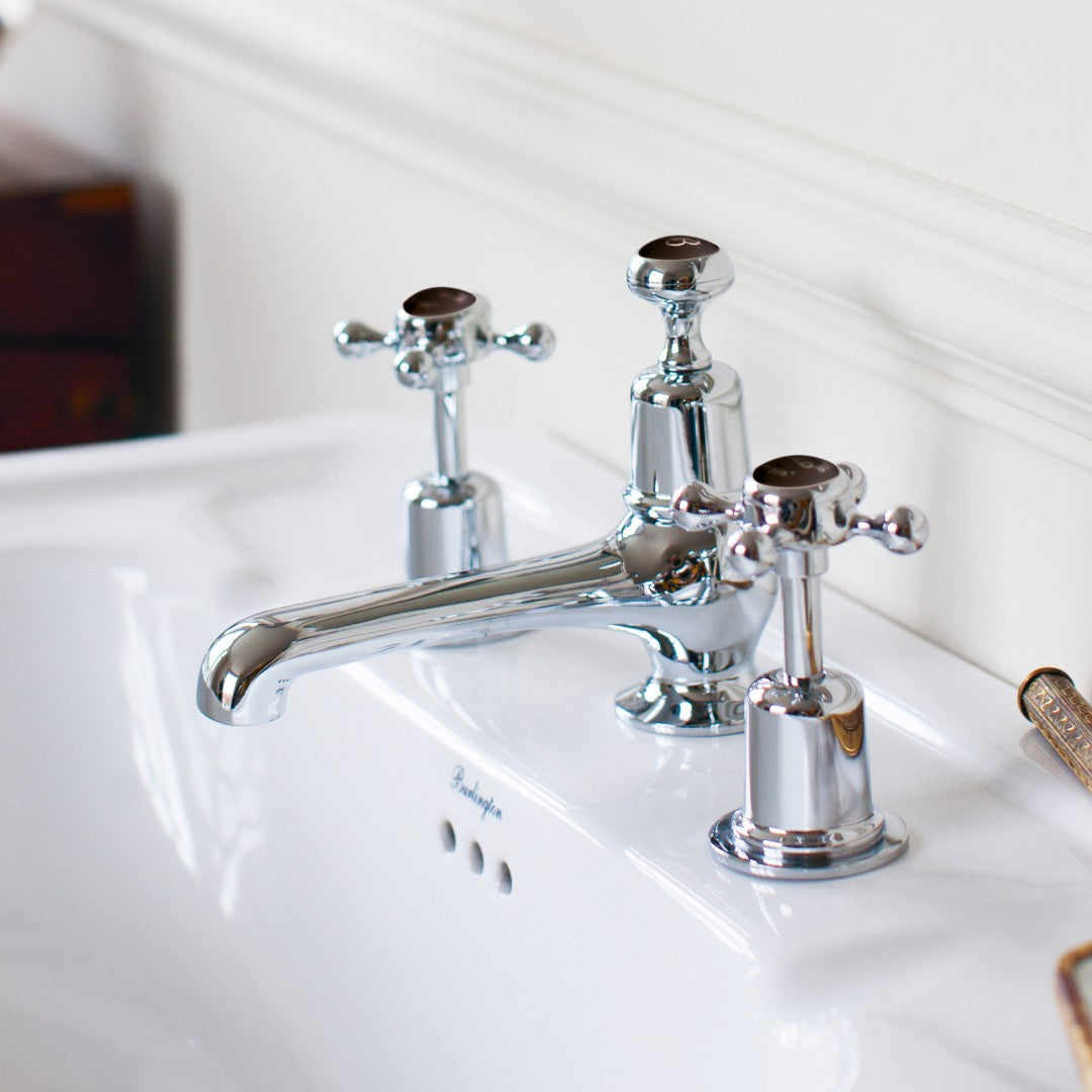 Burlington Claremont Three Tap Hole Basin Mixer With Pop-Up Waste Deluxe Bathrooms Ireland