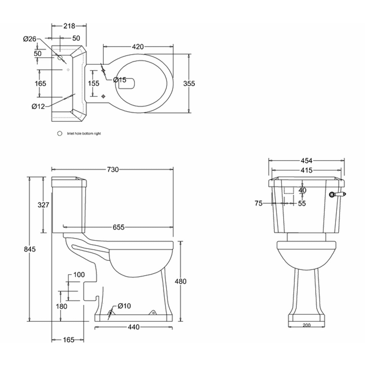 Burlington Comfort Height Close Coupled Toilet dimensions Deluxe Bathrooms Ireland