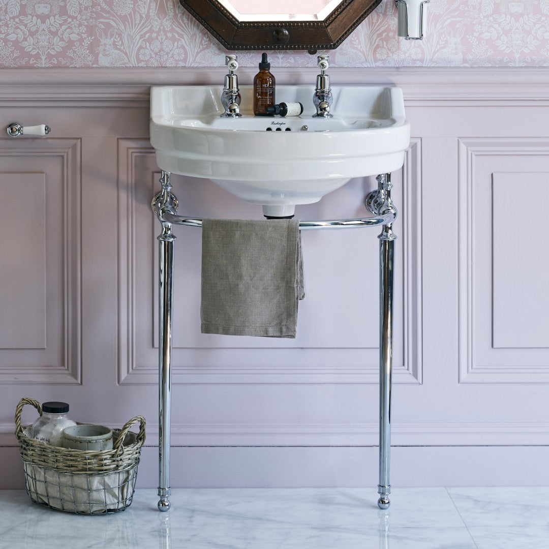 Burlington Edwardian 560mm White Round Basin With Chrome Washstand Deluxe Bathrooms Ireland