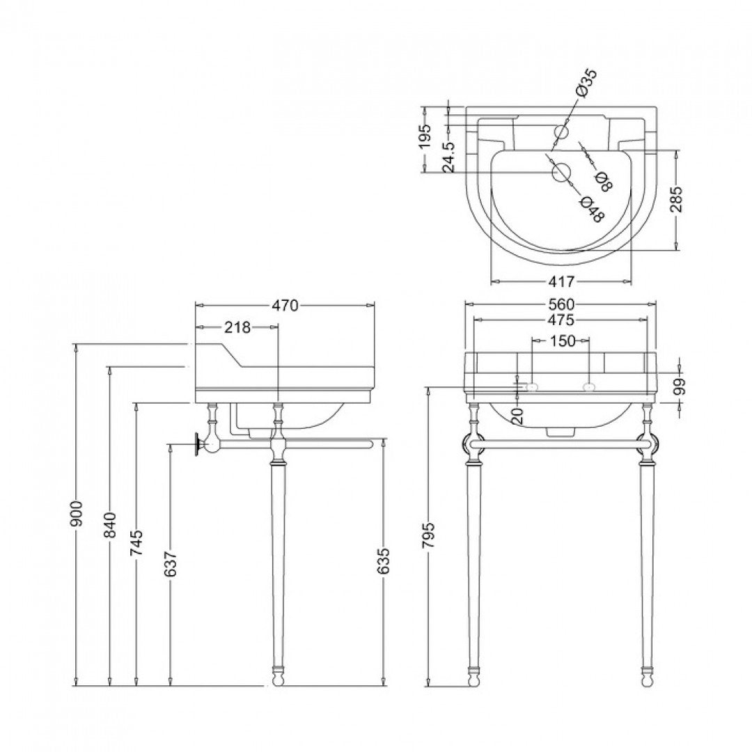 Burlington Edwardian 560mm White Round Basin With Chrome Washstand Deluxe Bathrooms Ireland