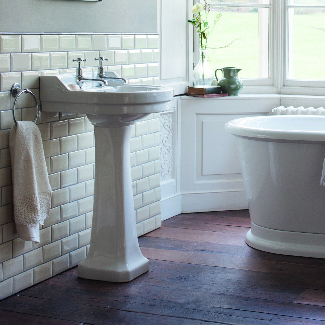 Burlington Edwardian 560mm White Round Basin With Standard Pedestal Deluxe Bathrooms Ireland
