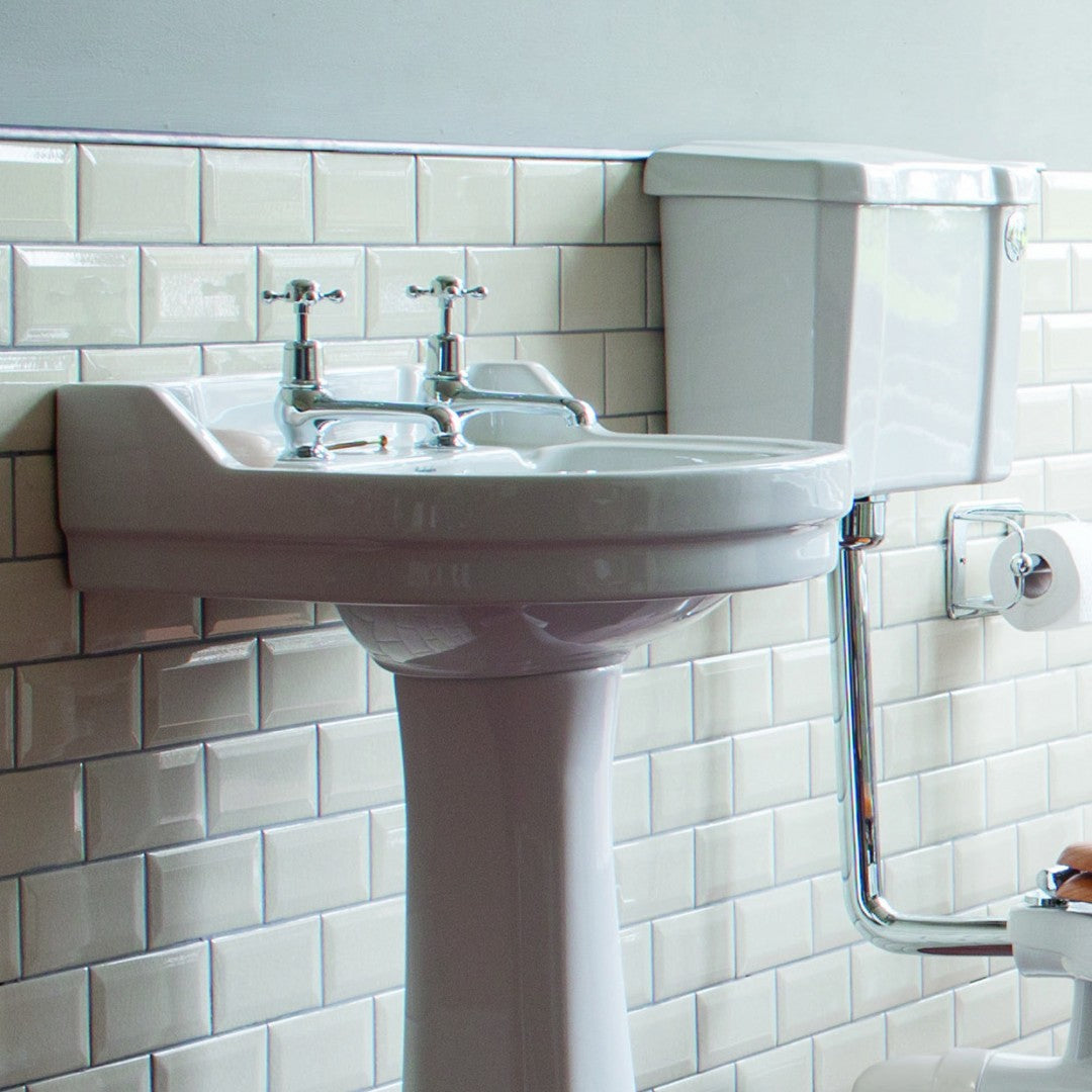 Burlington Edwardian 560mm White Round Basin With Standard Pedestal Deluxe Bathrooms Ireland