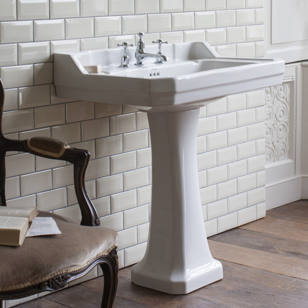 Burlington Edwardian Rectangular White Basin With Standard Pedestal Deluxe Bathrooms Ireland