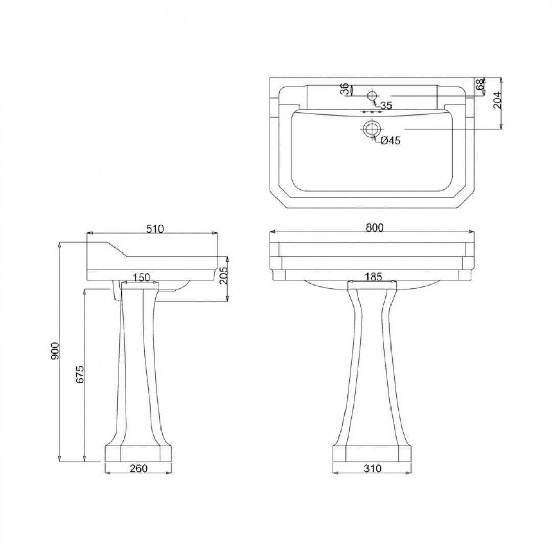 Burlington Edwardian Rectangular White Basin With Standard Pedestal Deluxe Bathrooms Ireland