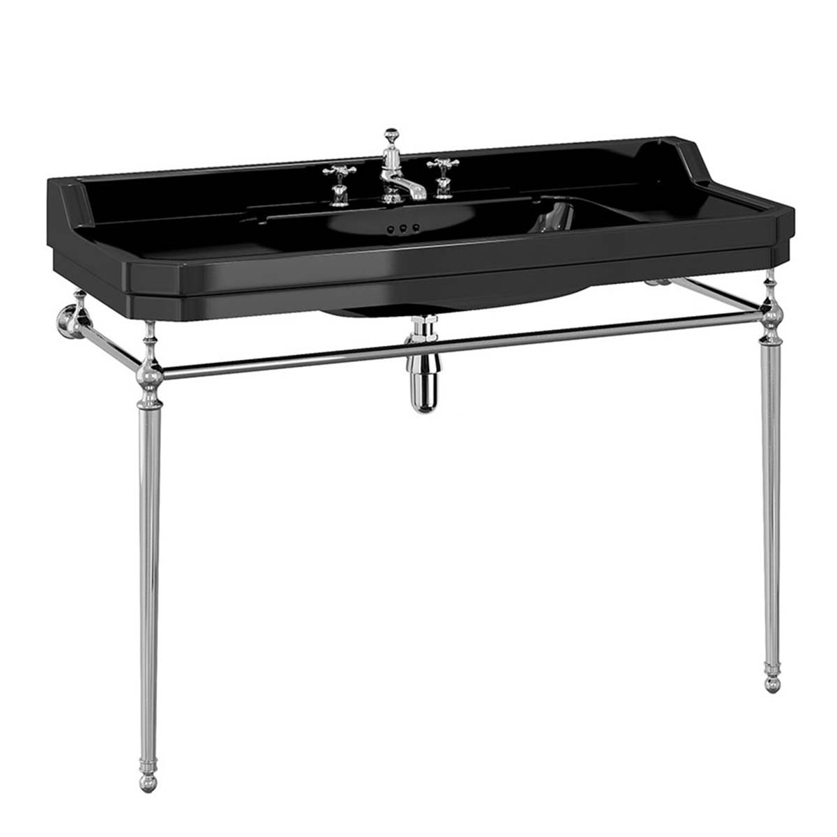 burlington edwardian jet 120cm 3TH black basin chrome washstand Deluxe Bathrooms Ireland