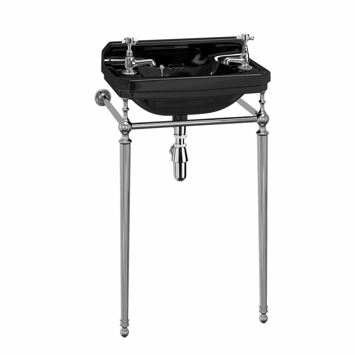 burlington edwardian jet 51cm 2TH black basin chrome washstand Deluxe Bathrooms Ireland