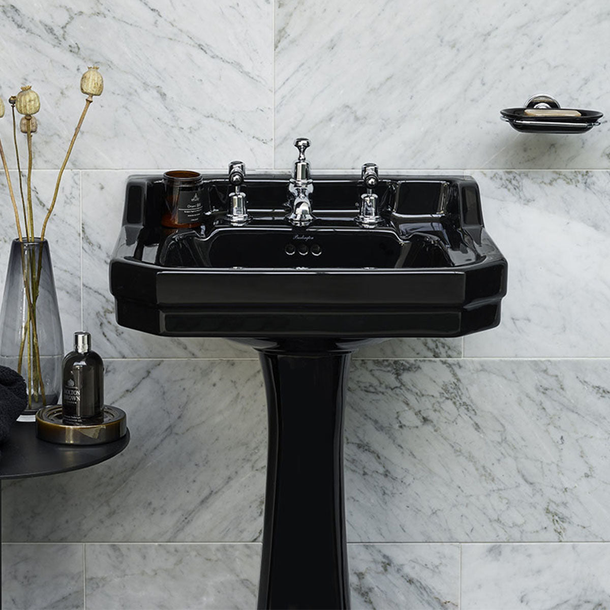 burlington edwardian jet 56cm black basin black pedestal Deluxe Bathrooms Ireland