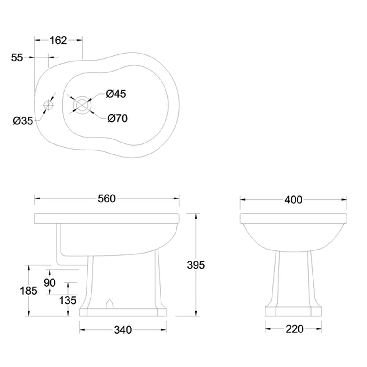 Burlington Floor Standing Bidet dimensions Deluxe Bathrooms Ireland