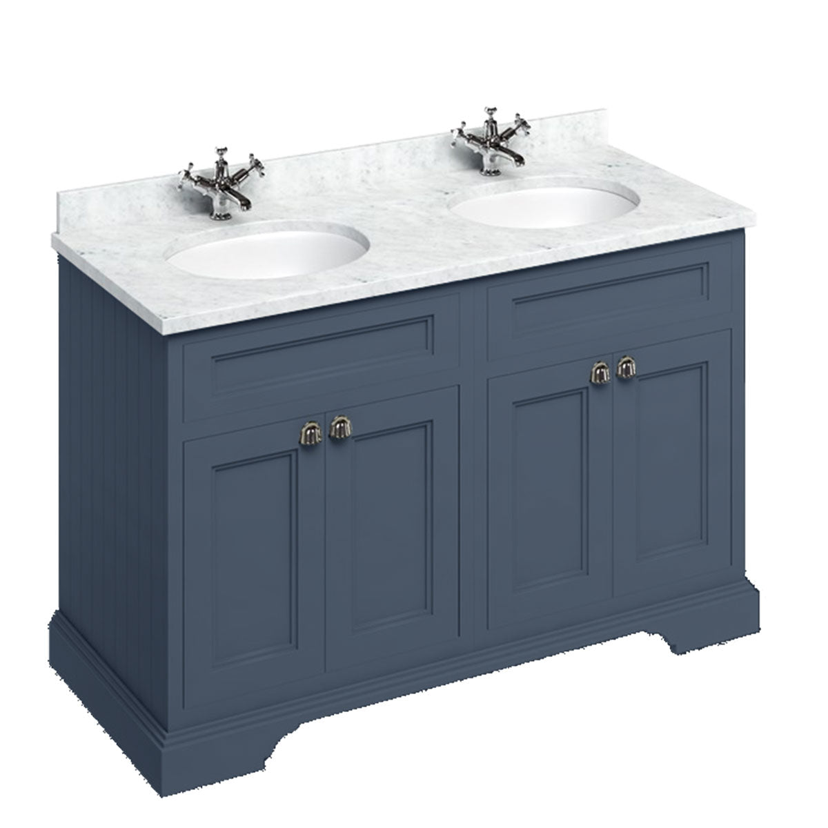 Burlington 1300 Floor Standing Vanity Unit With White Marble Worktop & Double Integrated Basin Deluxe Bathrooms Ireland
