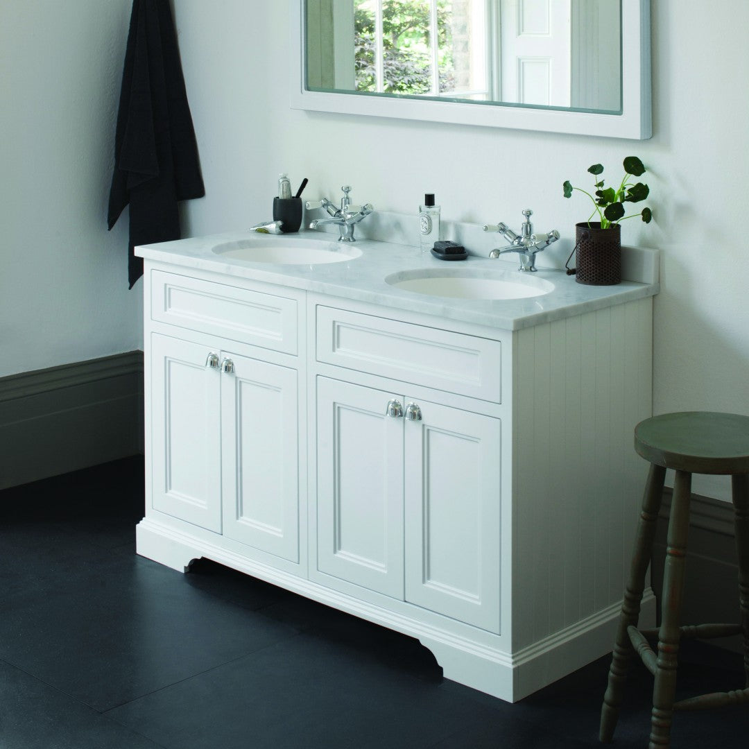 Burlington 1300 Floor Standing Vanity Unit With White Marble Worktop & Double Integrated Basin Deluxe Bathrooms Ireland