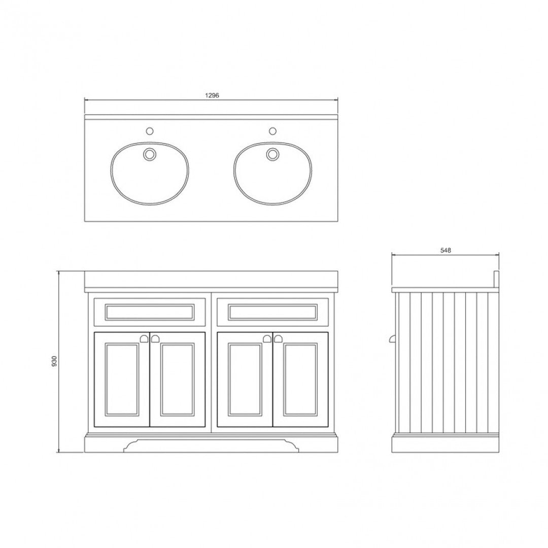 Burlington 1300 Floor Standing Vanity Unit With White Marble Worktop & Double Integrated Basin Deluxe Bathrooms Ireland