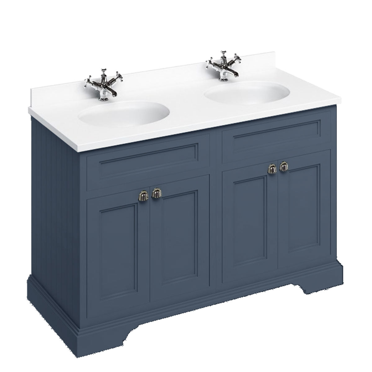 Burlington 1300 Floor Standing Vanity Unit With White Marble Worktop & Double Integrated Basin Deluxe Bathrooms Ireland