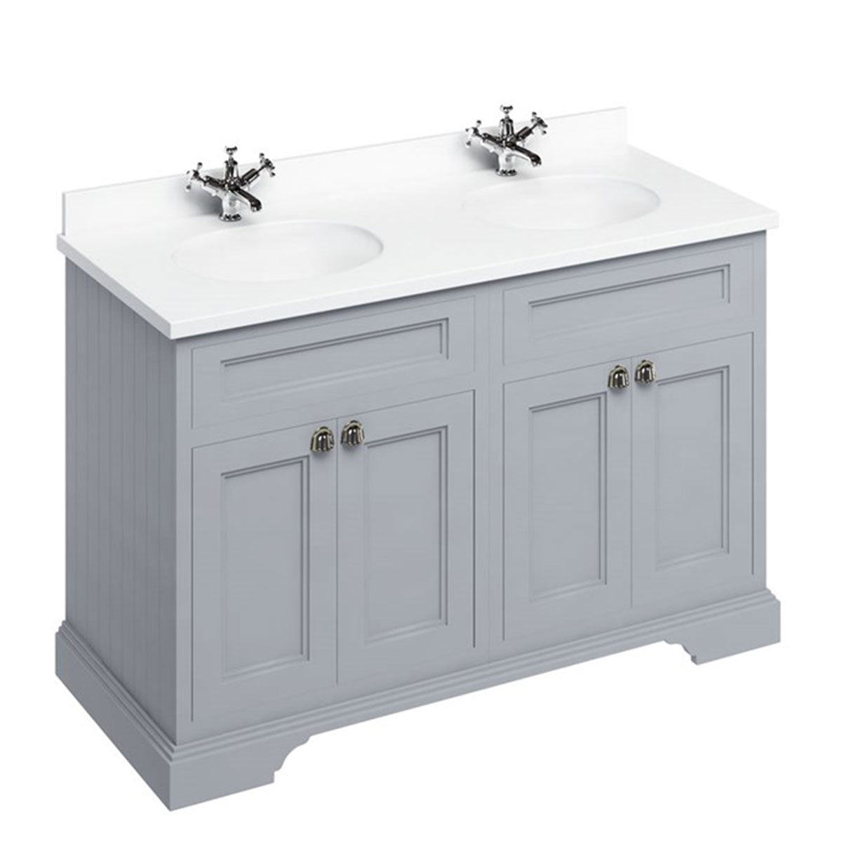 Burlington 1300 Floor Standing Vanity Unit With White Marble Worktop & Double Integrated Basin Deluxe Bathrooms Ireland