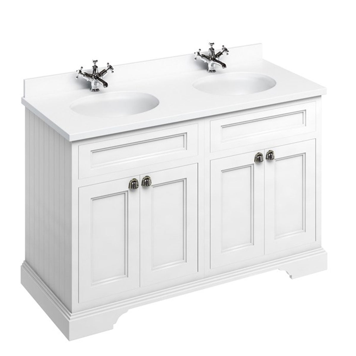Burlington 1300 Floor Standing Vanity Unit With White Marble Worktop & Double Integrated Basin Deluxe Bathrooms Ireland