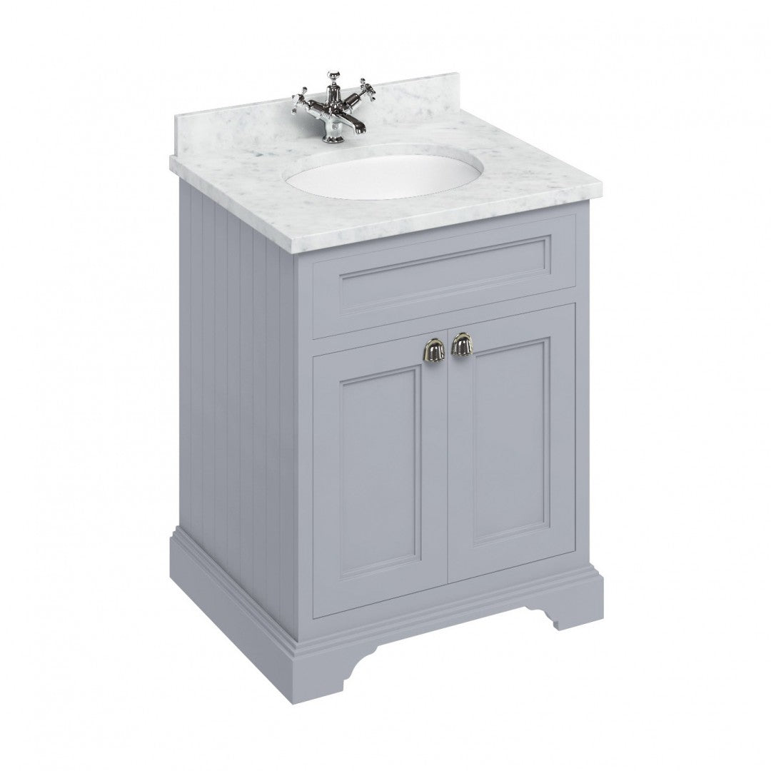 Burlington Floor Standing 650 Two Door Vanity Unit With White Marble Worktop and Integrated Basin Deluxe Bathrooms Ireland
